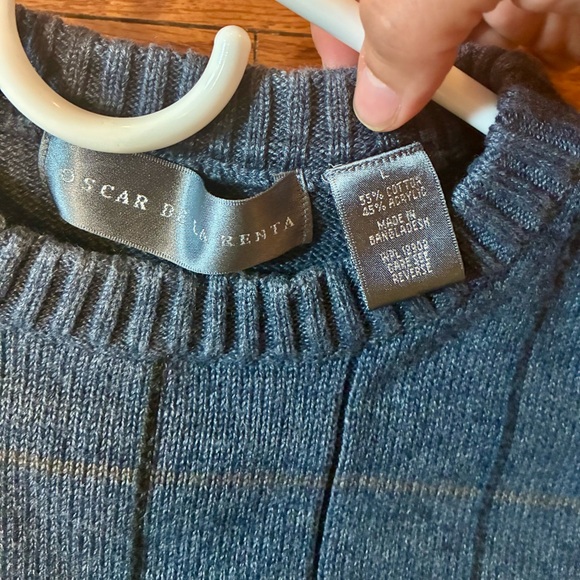 VINTAGE 90s Oscar De La Renta Windowpane Plaid Knit Grandpa Sweater - Picture 3 of 6